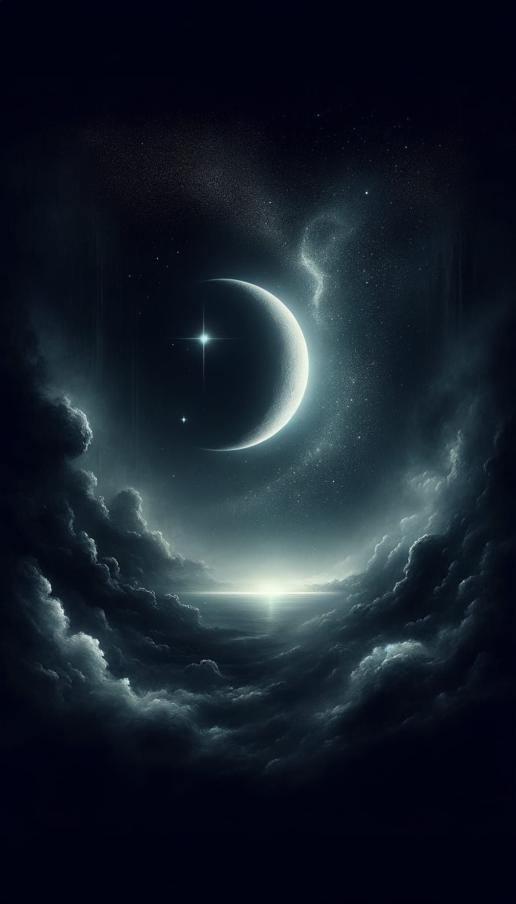 Surreal Waning Crescent Moon Illuminates the Darkness