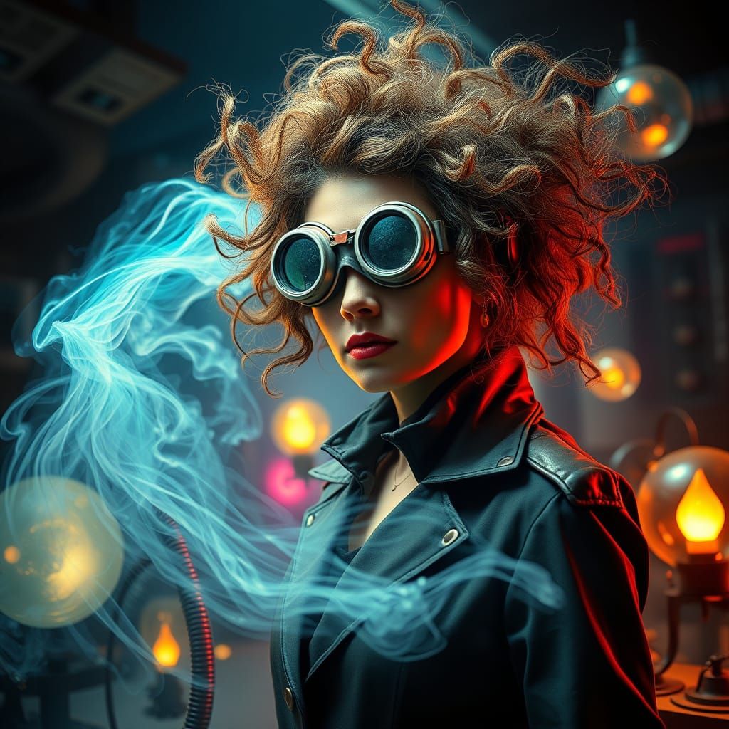 Mad Scientist Unleashes Iridescent Magic in Futuristic Lab