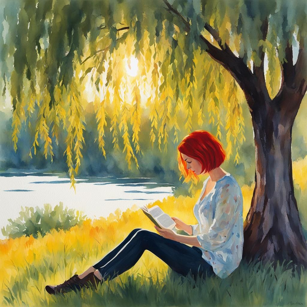 Ethereal Woman in Willow Tree Shadows