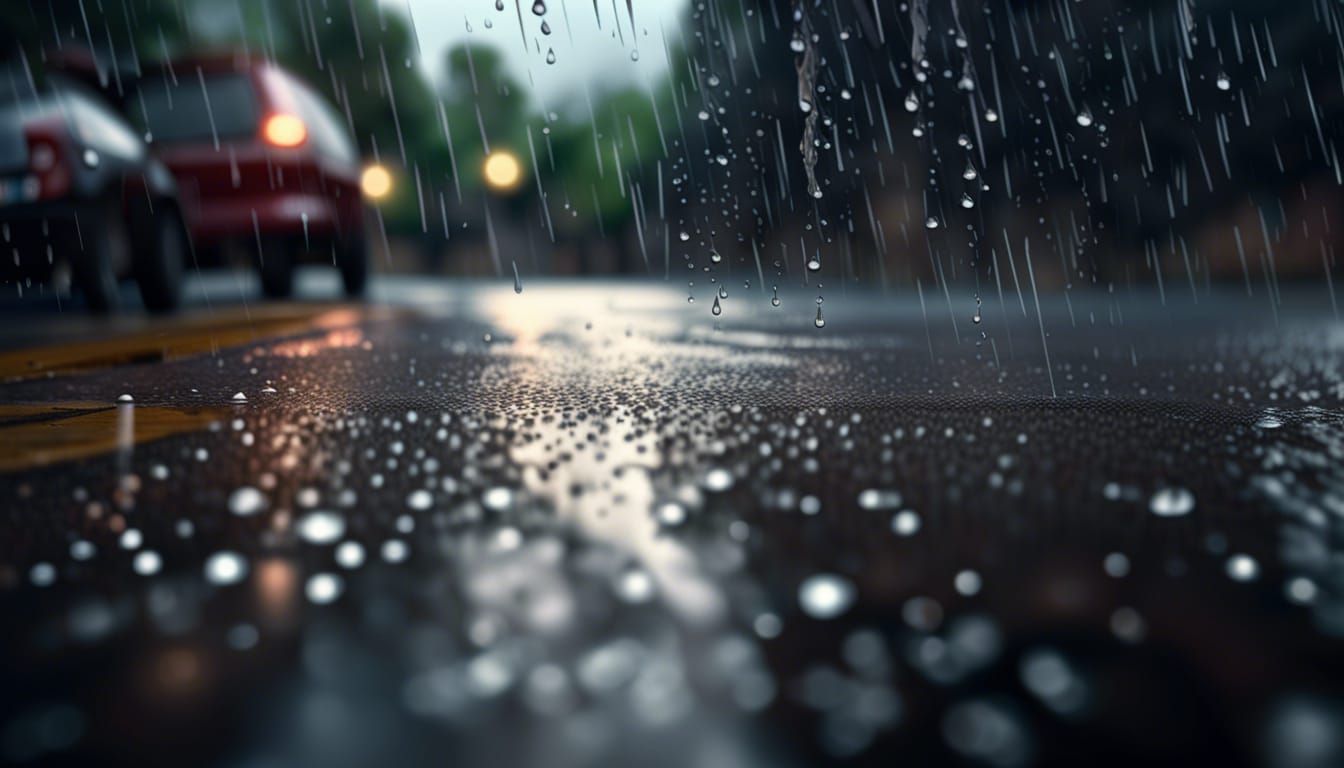 Heavy Rain Cascades Down to the River in Hyperrealistic Deta...