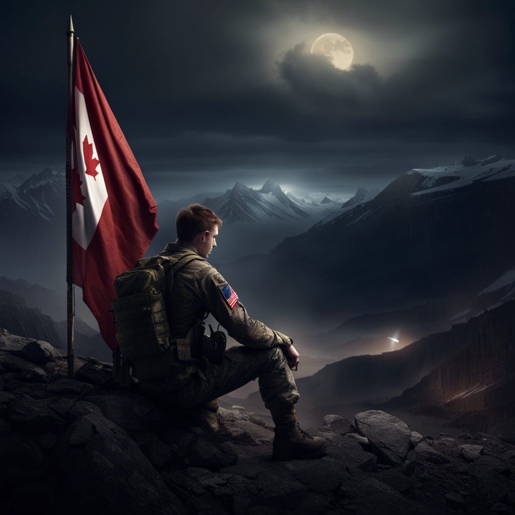 Canadian Soldier Reflects in the Nighttime Mountains