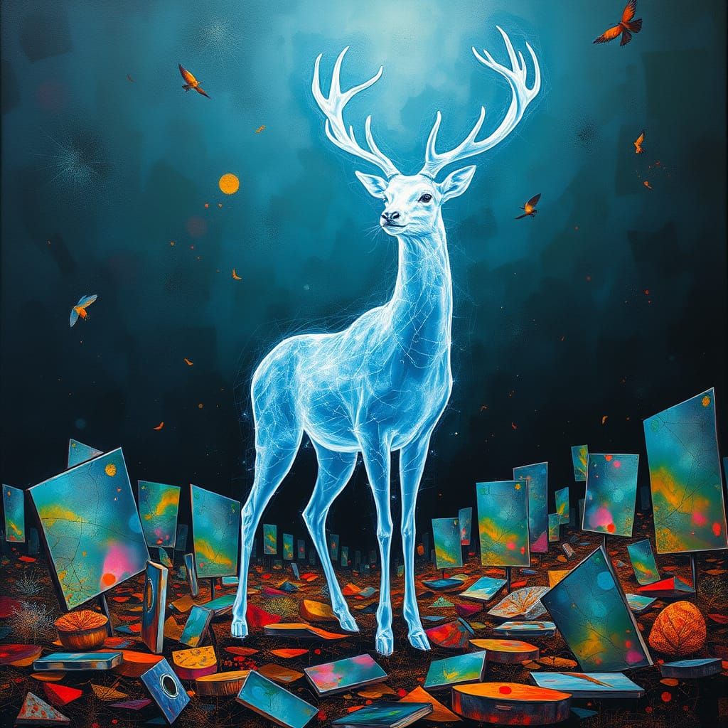 Ethereal Deer in Mirrored Dreamscape: Abstract Digital Art