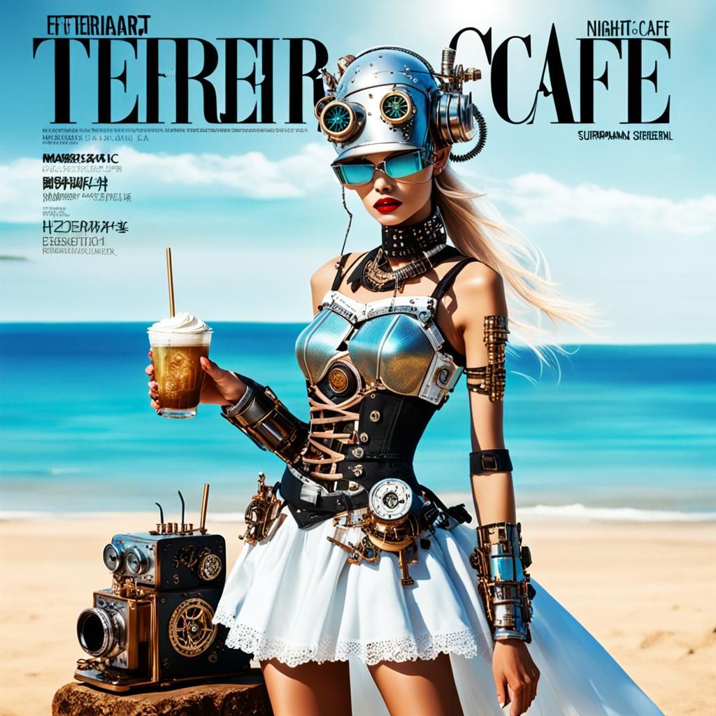 Steampunk Fashion Model in Cybernetic Beachwear