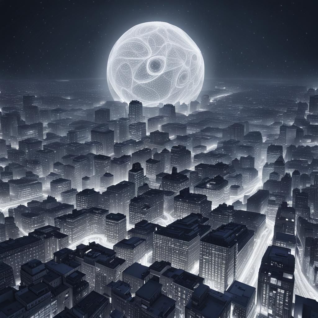 Ethereal Cityscape in Fractal Style with Volumetric Lighting