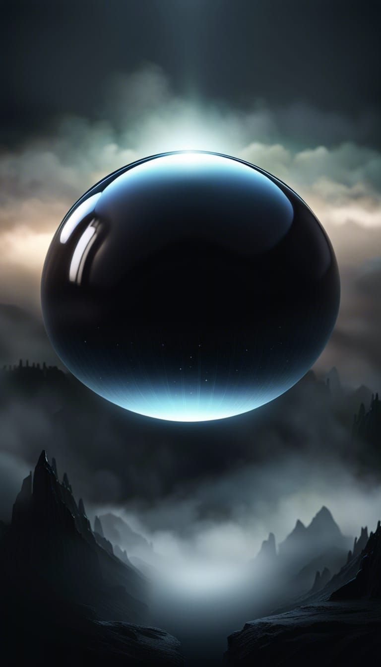 Ethereal Cosmic Obsidian Levitates Above Foggy Landscape