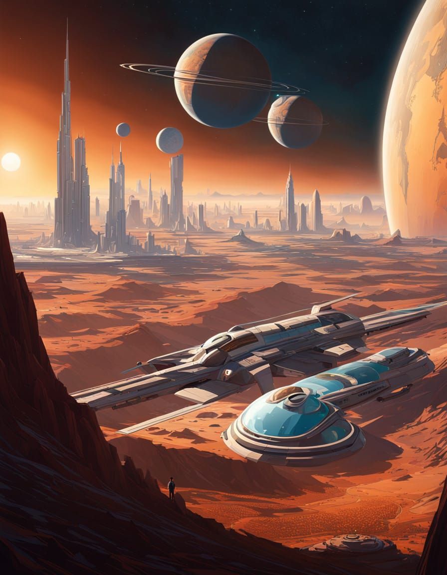 Orbital Utopia Citizen Contemplates the Wonders of a Distant...