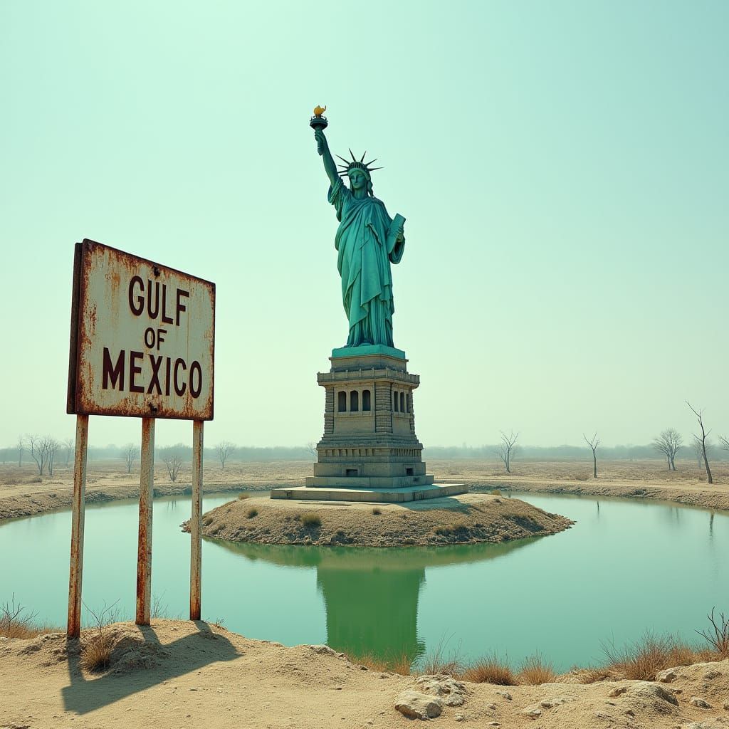 Turquoise Statue of Liberty in Serene Desert Lake
