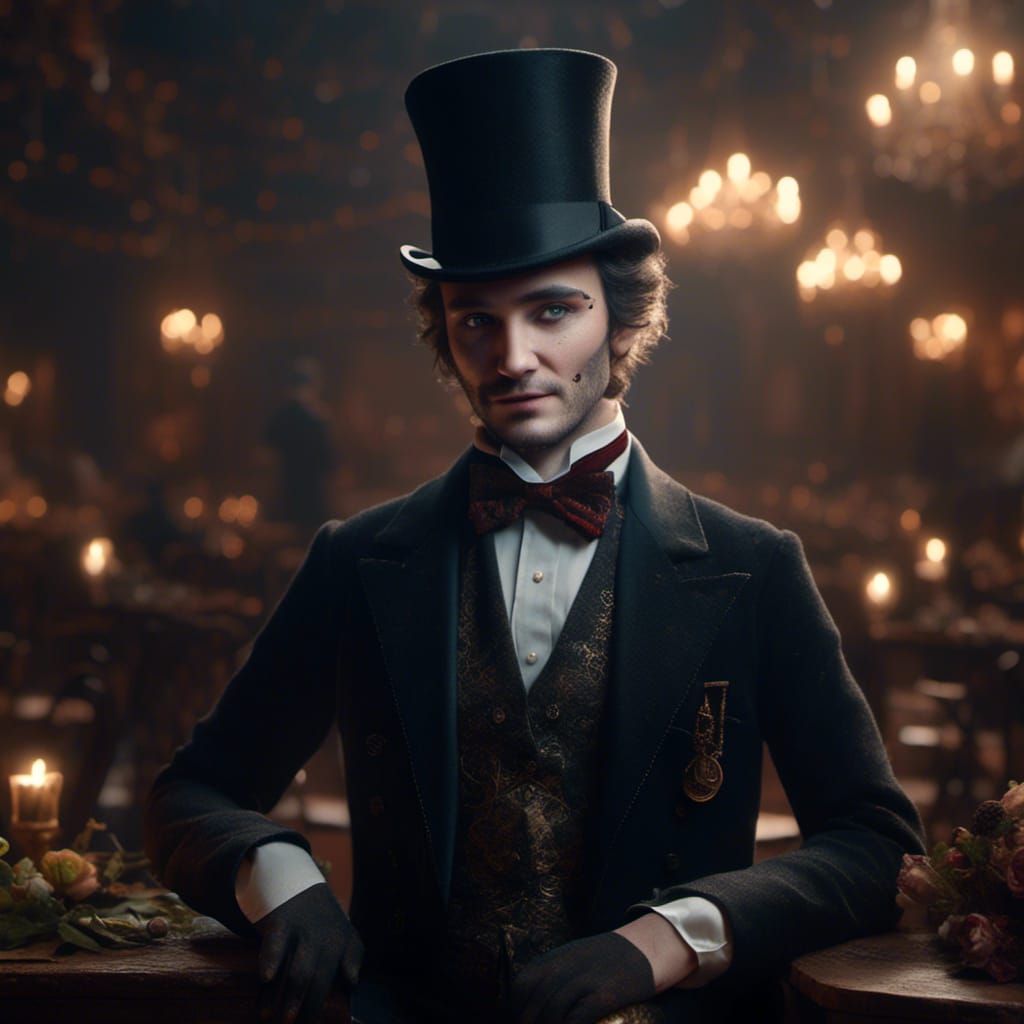 Ultra Realistic Dark Fantasy Magician in Black Tuxedo