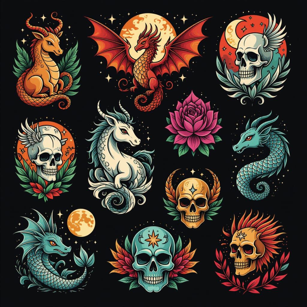 Fantasy Tattoo Flash Art: Mythical Creatures