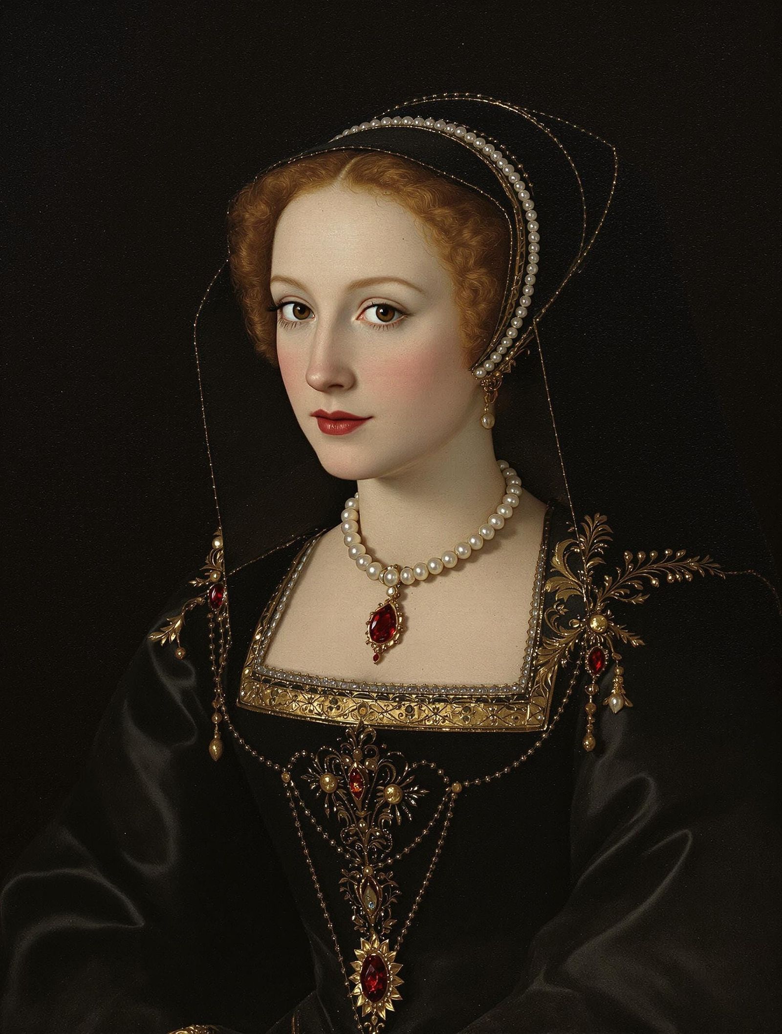 A Regal, Hyper-Realistic Portrait of Catherine Howard in 16t...