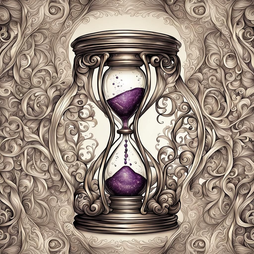 Hyperdetailed Glass Hourglass in Swirling Motion