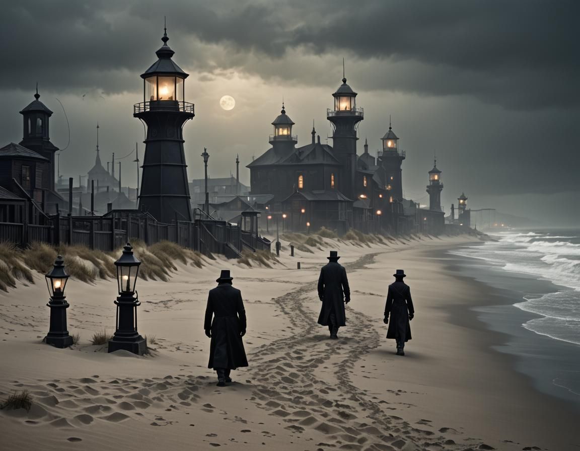 Ethereal Beachscape with Industrial Cityscape in the Backgro...