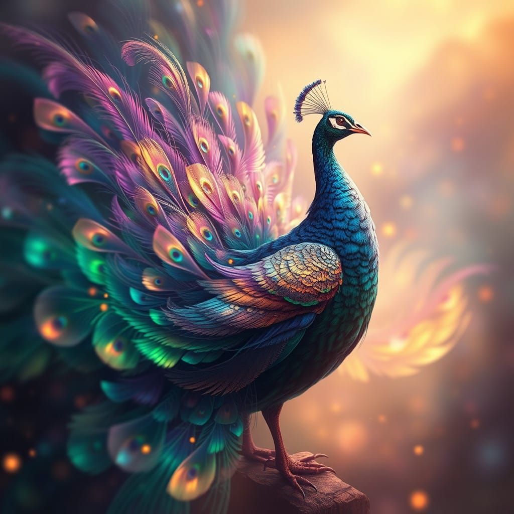 Ethereal Peacock in Dreamlike Setting