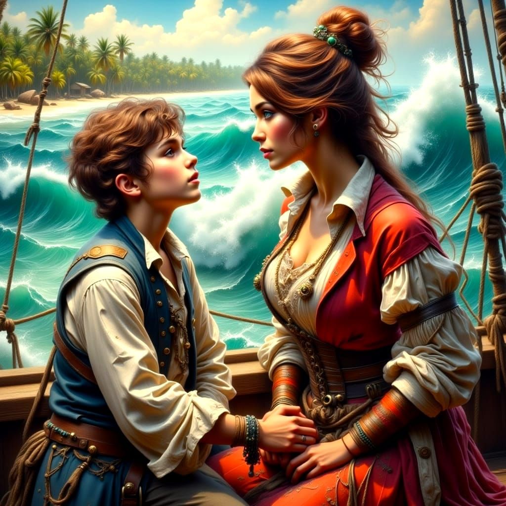 Epic Hyperrealistic Portrait of a Cabin Boy and a Feisty Pir...