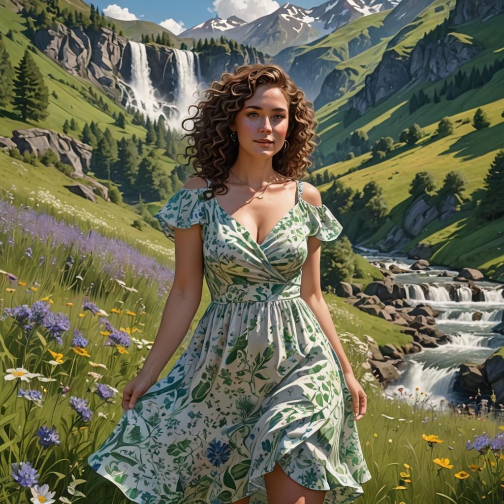 Vibrant Maximalist Goddess in Enchanting Summer Meadow