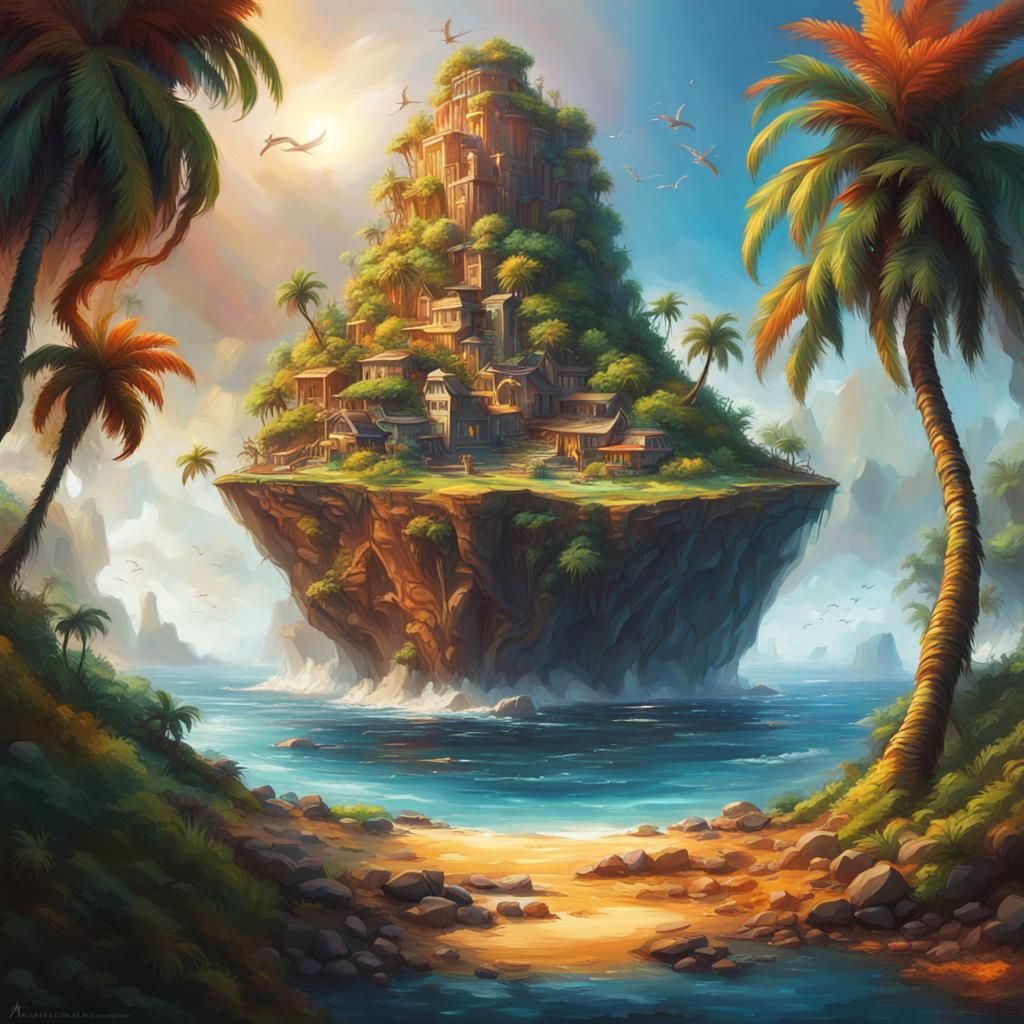 Hyperrealistic Island World Concept Art