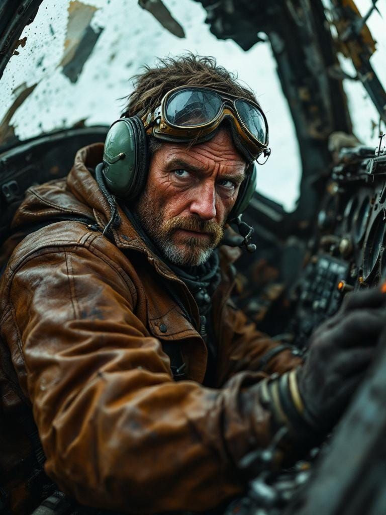 Focused Pilot Gripping Controls of Damaged Aircraft
