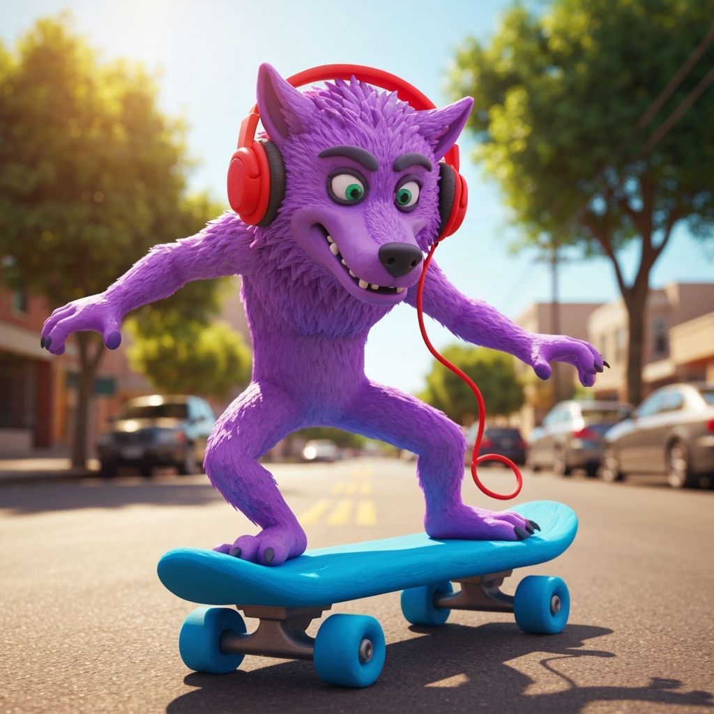 Play-Doh Werewolf Skateboarding in Street Style