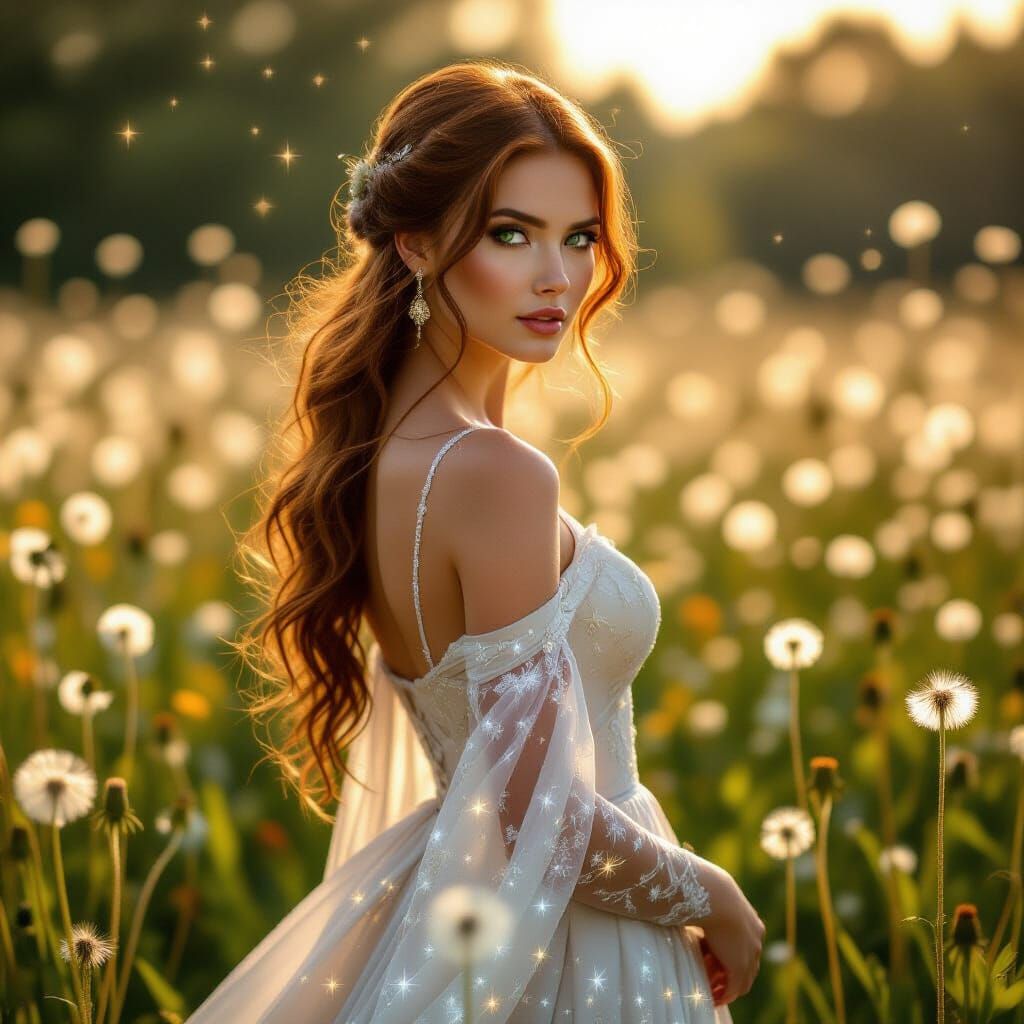 Auburn Beauty in Starlight Gown, Pre-Raphaelite Style