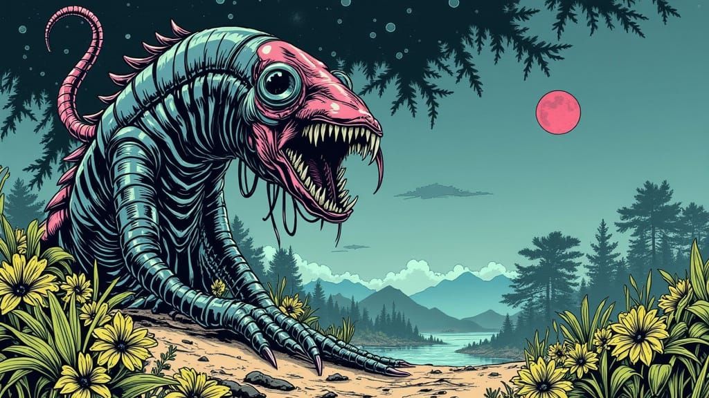 Cyberpunk Digital Art of Hybrid Creature Emerging from Pixel...