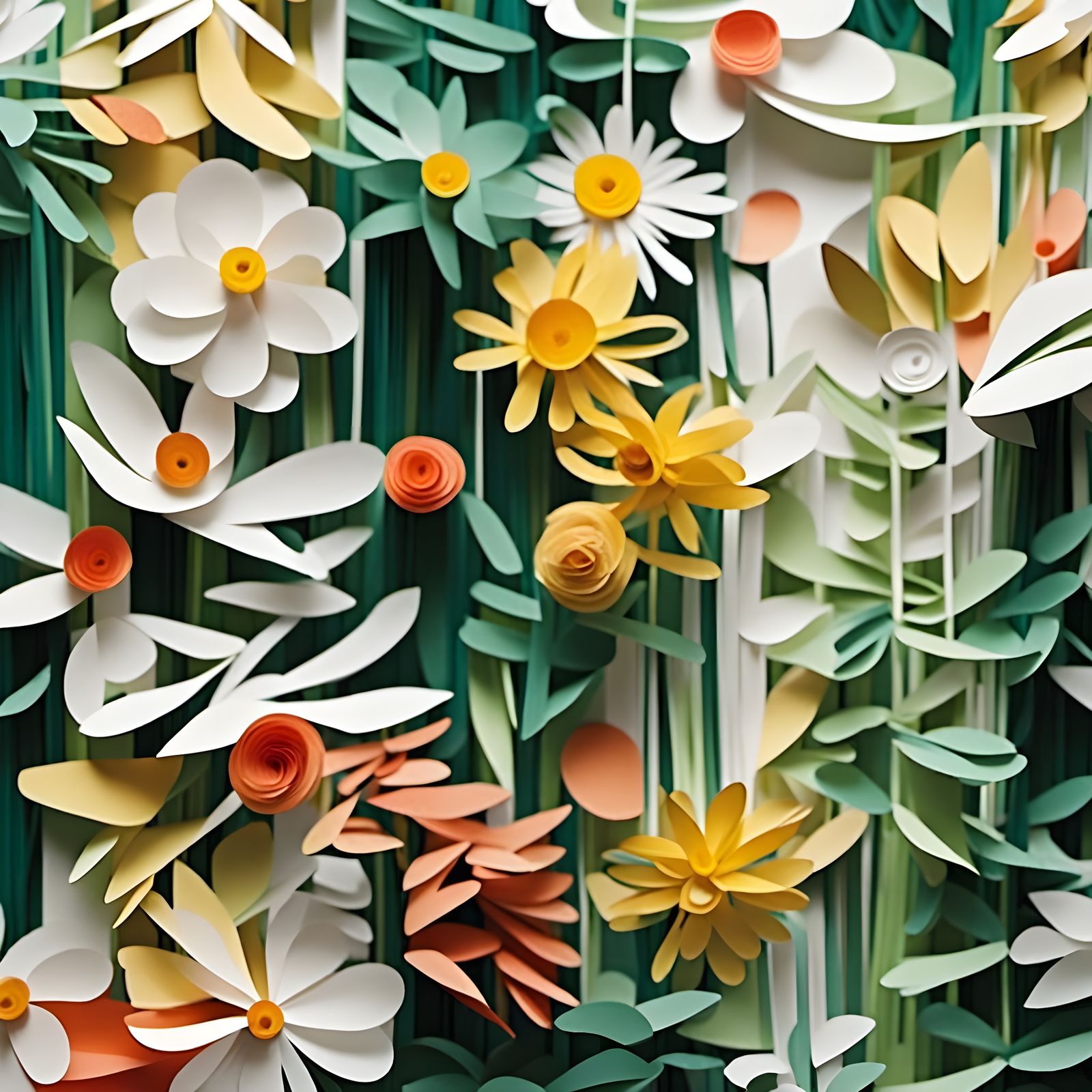 Abstract Paper Flowers in a Garden Closeup