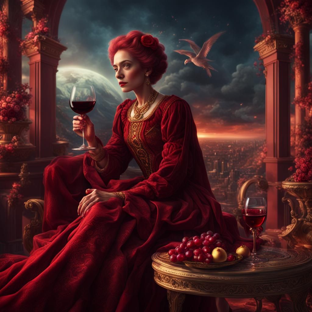 A Burgundy Muse in Epic Cinema Style