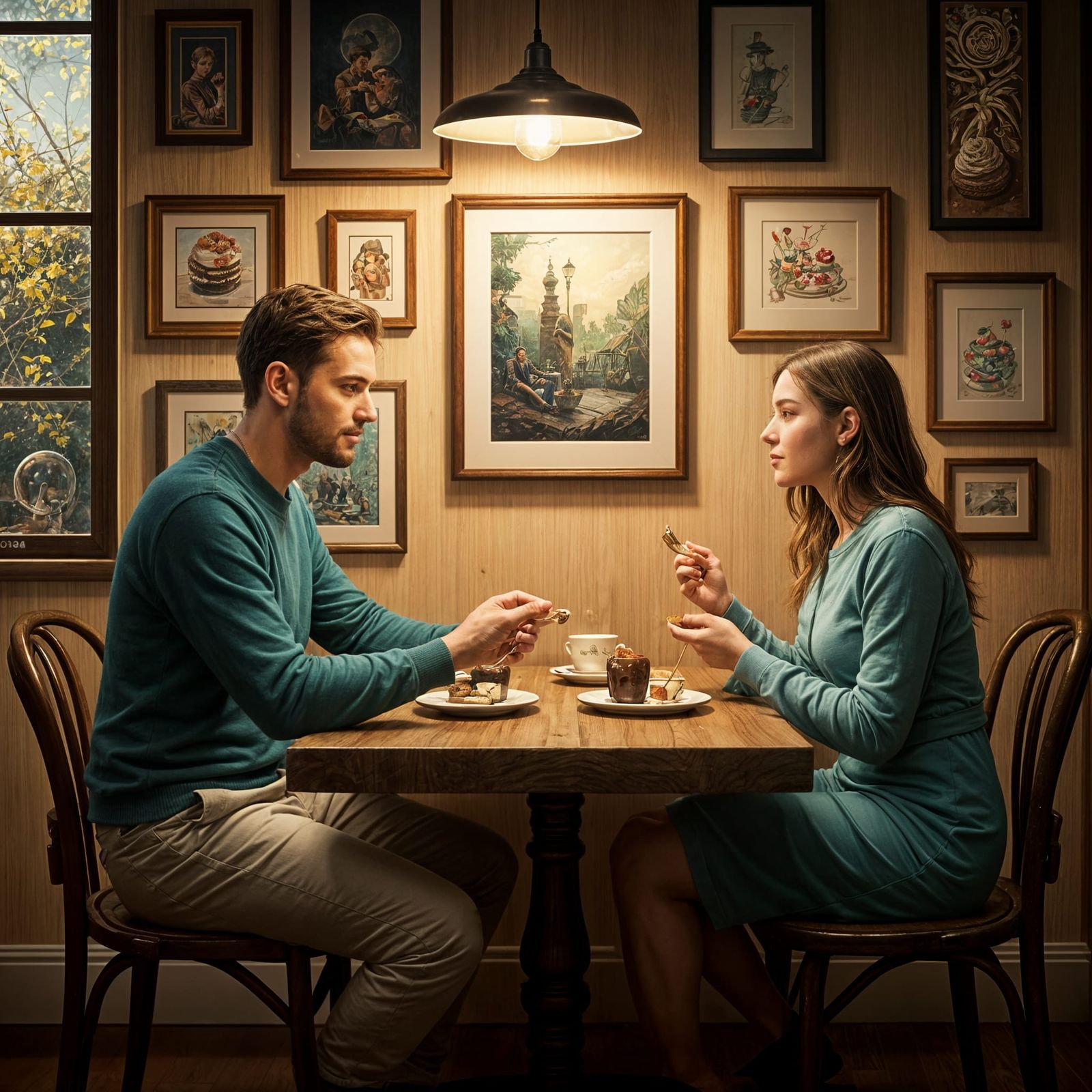 Romantic Cafe Scene in Warm Lighting