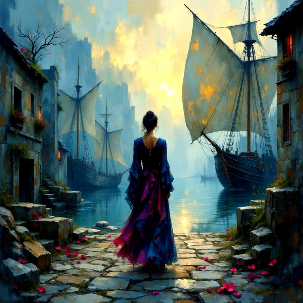 Atmospheric Medieval Town Docks with Ships