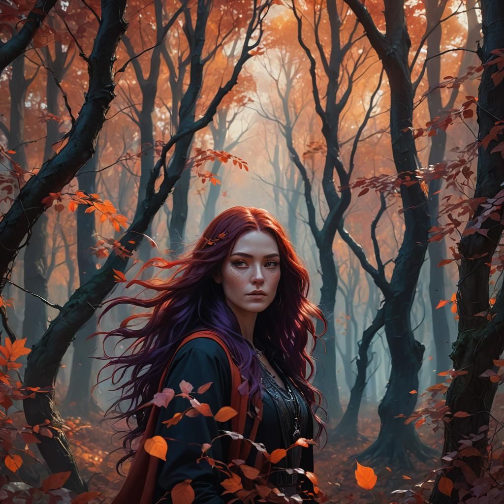 Enchanting Autumn Goddess in a Whimsical Forest