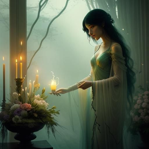 Ethereal Sorceress Conjures Celestial Cocktail for Ghosts