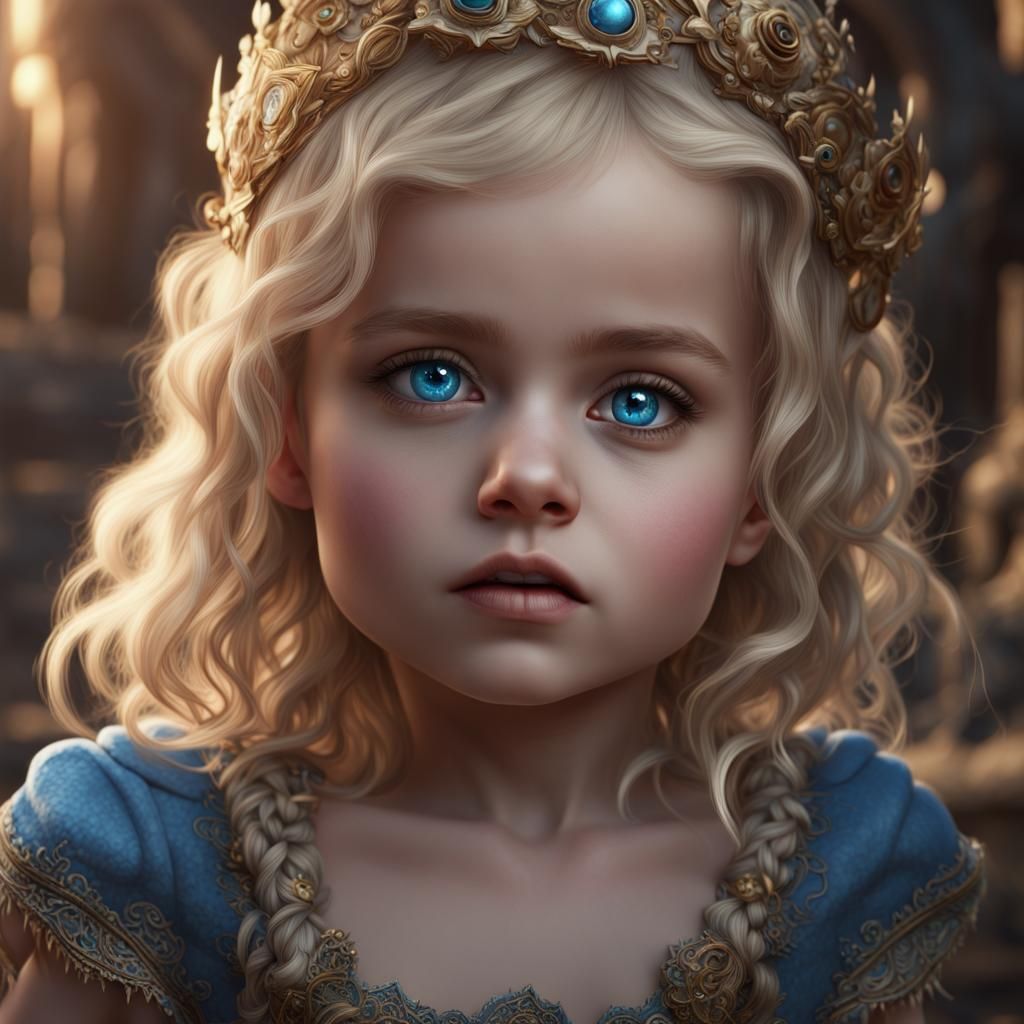 Enchanting Blonde Baby Girl in Whimsical Fantasy Landscape