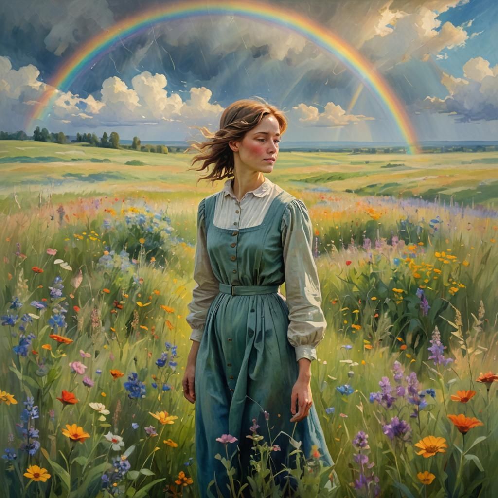 Dreamy Post-Impressionist Masterpiece with Vibrant Wildflowe...