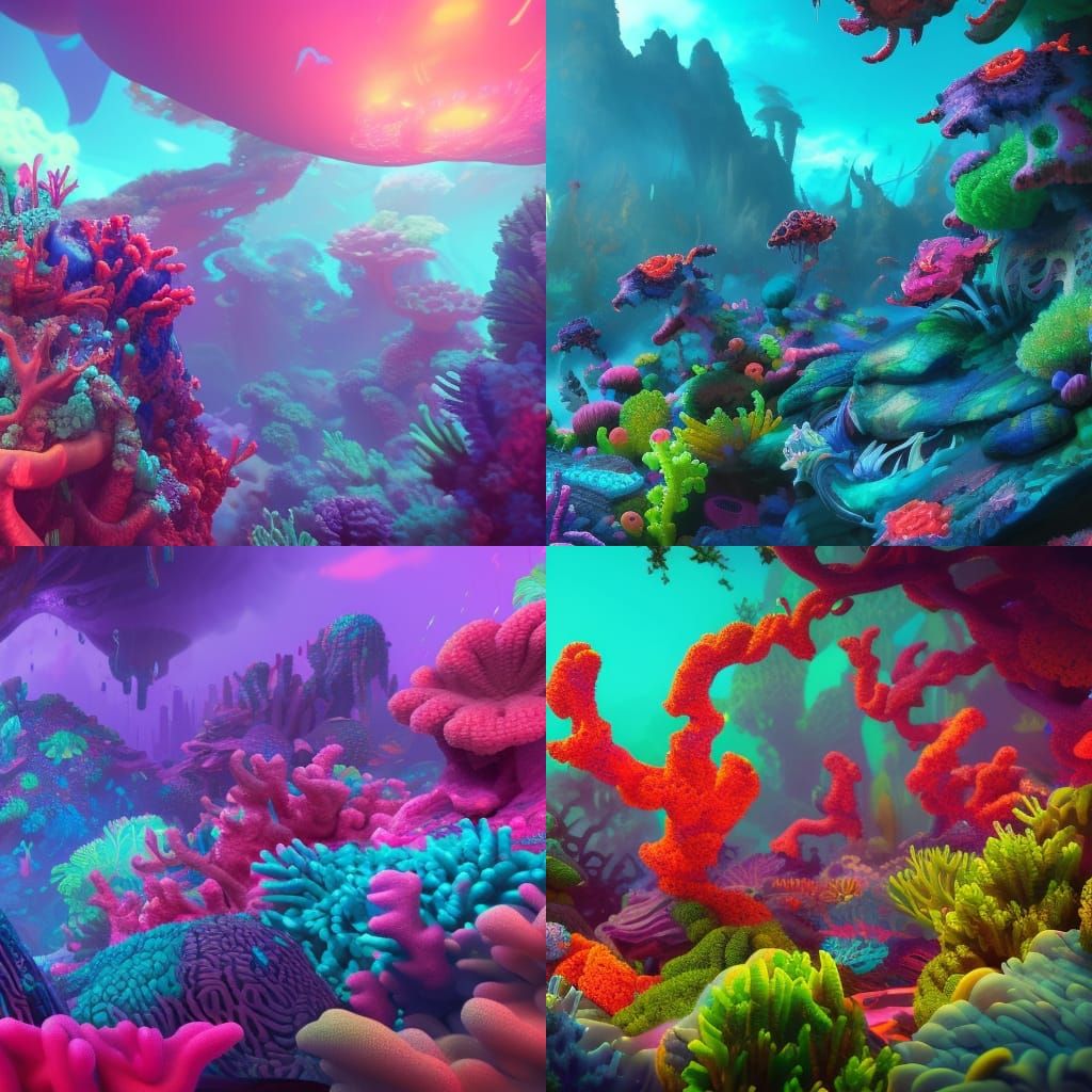 Vibrant Coral Reef Paradise in a Cyberpunk Aesthetic