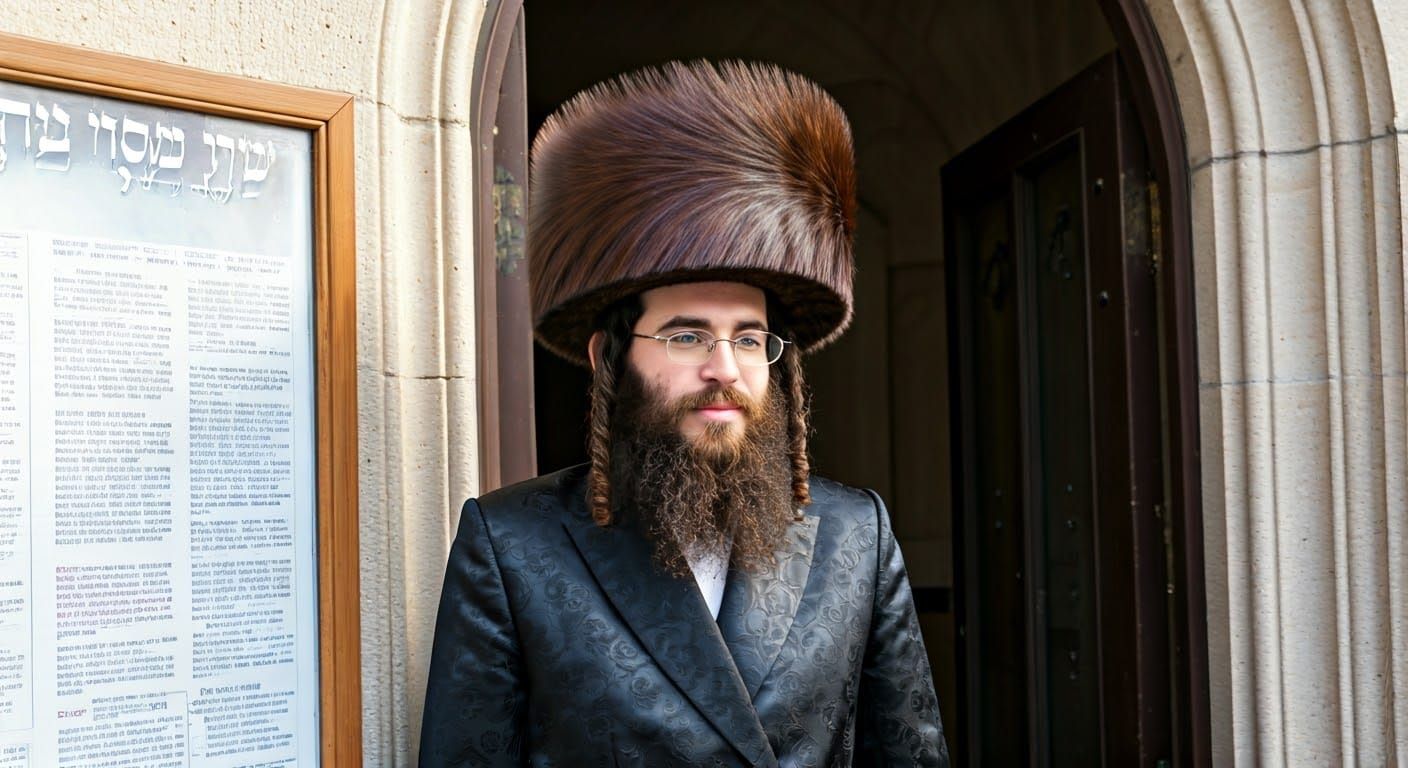 A Hasidic Jewish Man in Traditional Attire Posed in a Histor...