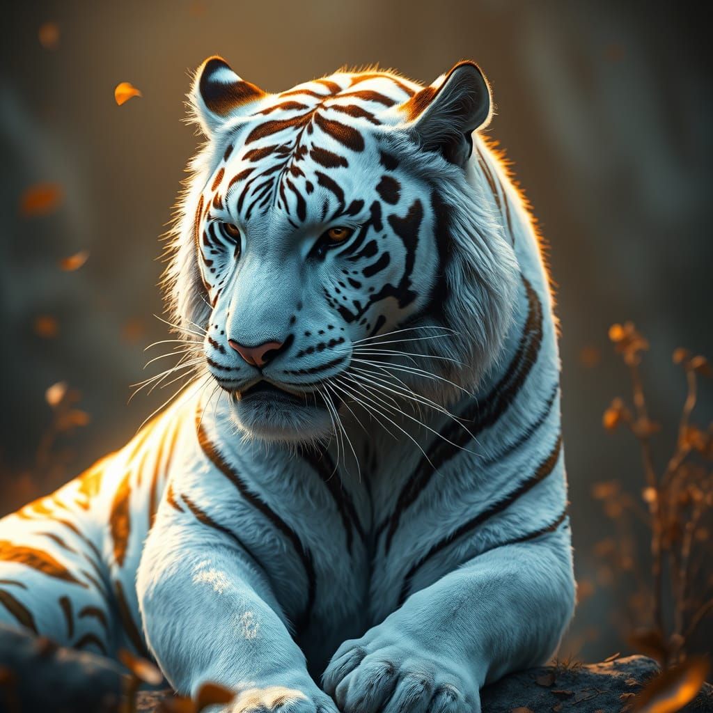 Regal White Tiger in Luxurious Fantasy Realm