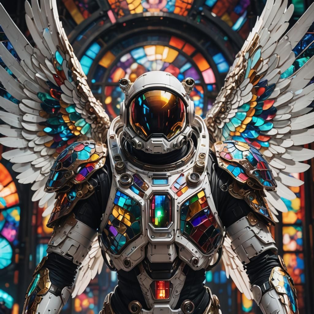 Cyberpunk Biomechanical Astronaut in Vibrant Digital Paintin...