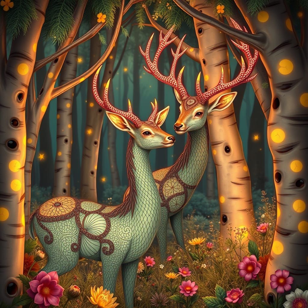 Mystic Deer Adorned with Faience in Whimsical Forest