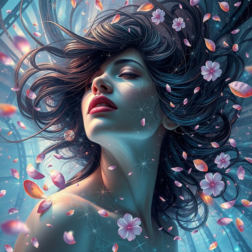 Surreal Goddess Adrift in Dreamlike Kaleidoscope