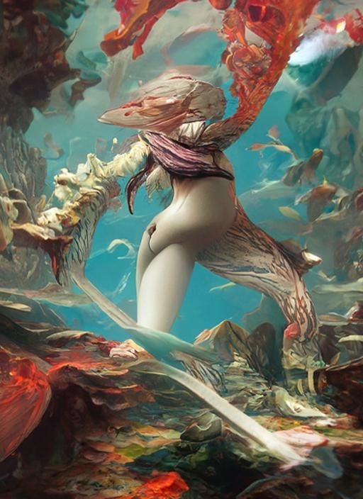 Hyperrealistic Shark-girl in Vibrant, Glowing Neon Colors