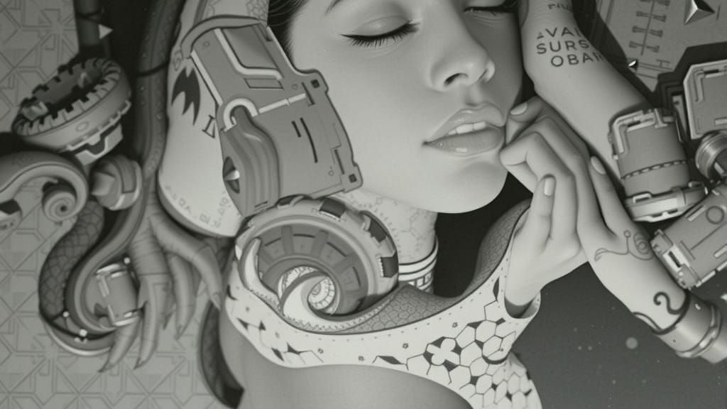 Surreal Futuristic Portrait in Avant-Garde Style with Triadi...