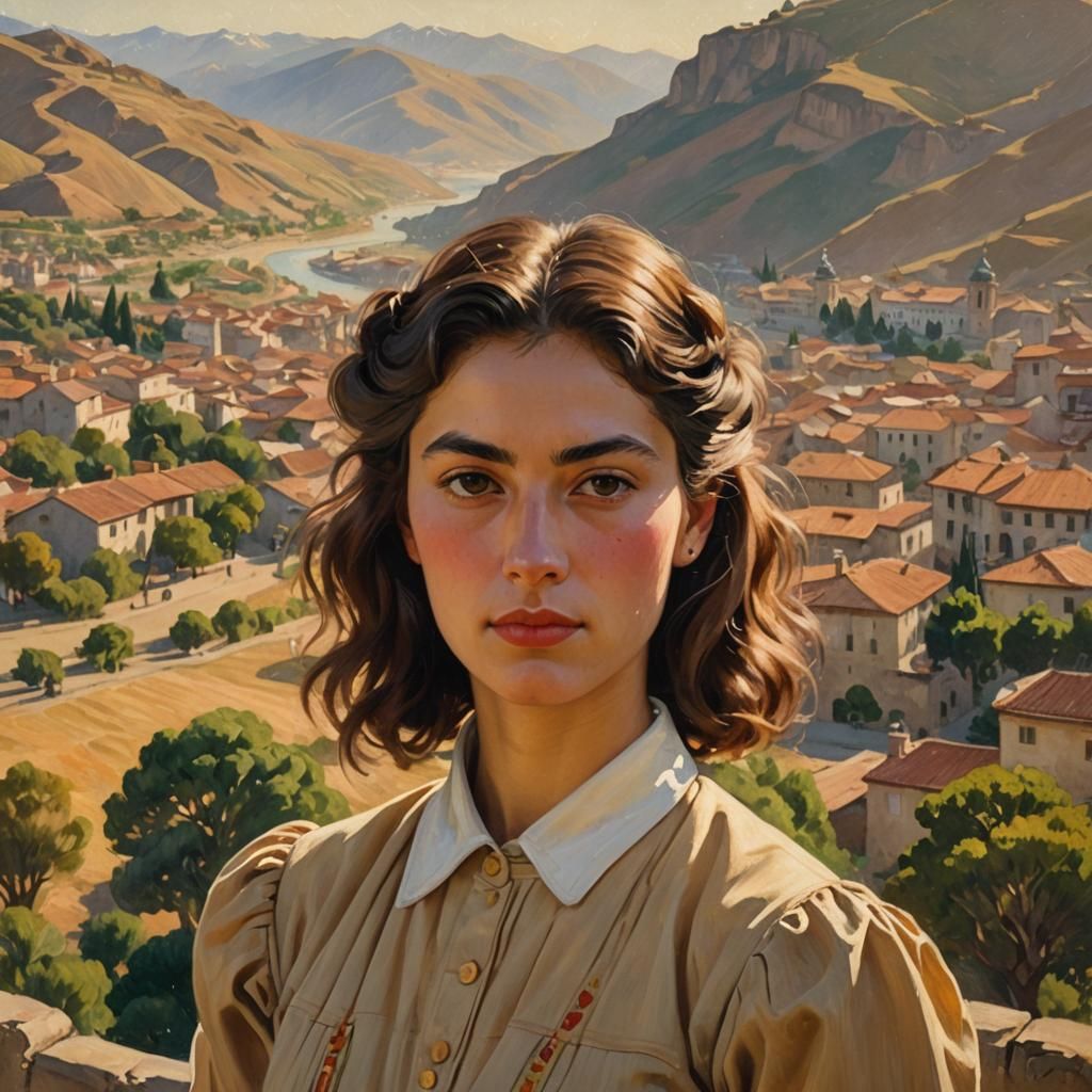 Chilean Beauty in European Fashion, Oil Painting in Sorolla...