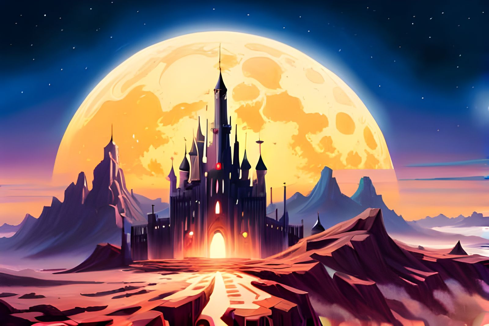 Luminescent Castle in a Galactic Fantasy Landscape