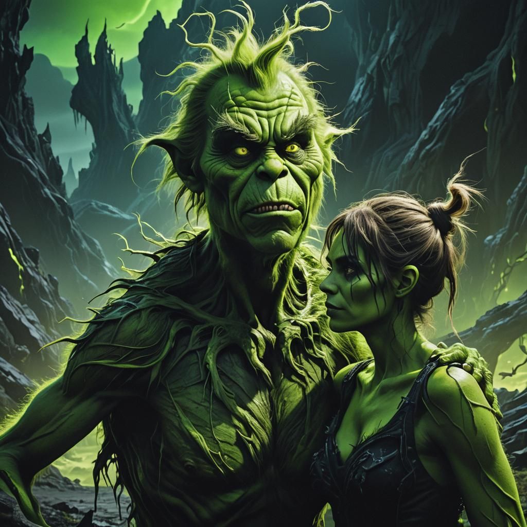 Surrealistic Grinch-Like Creature Transforms Woman into Man