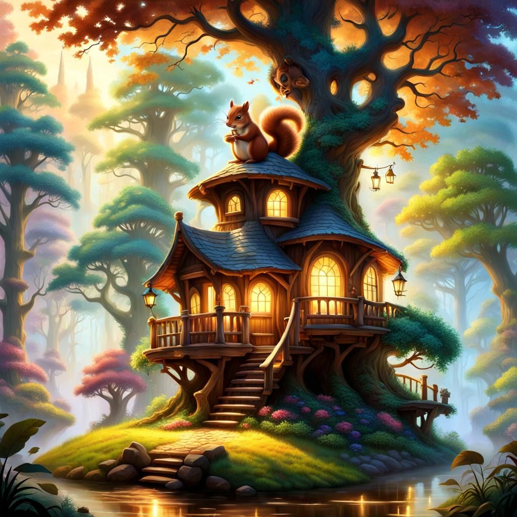 Enchanted Tree House in Ethereal Fantasy Style