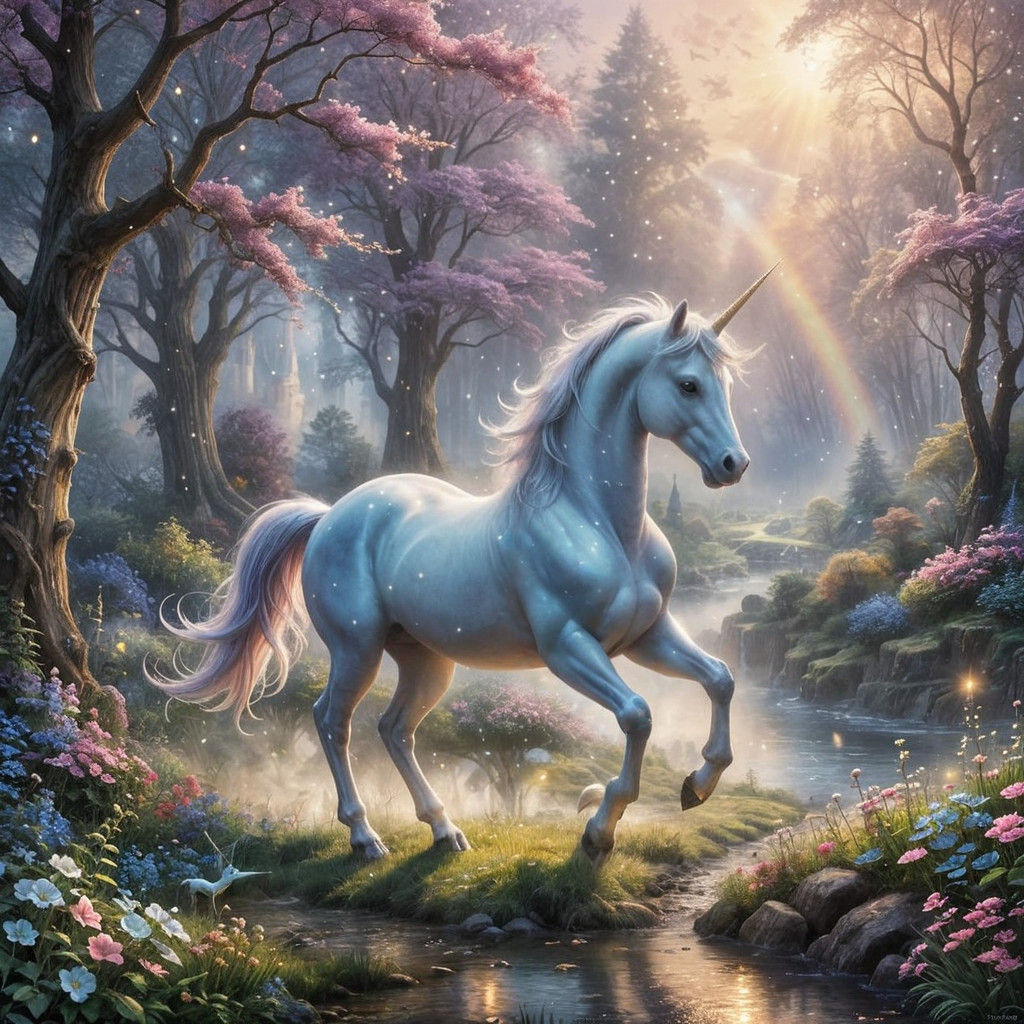 Whimsical Unicorn in Dreamy Fantasy Land