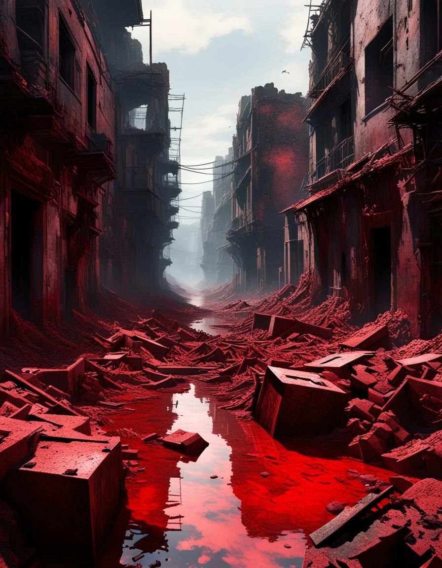 Post-Apocalyptic Red Sky Desolation