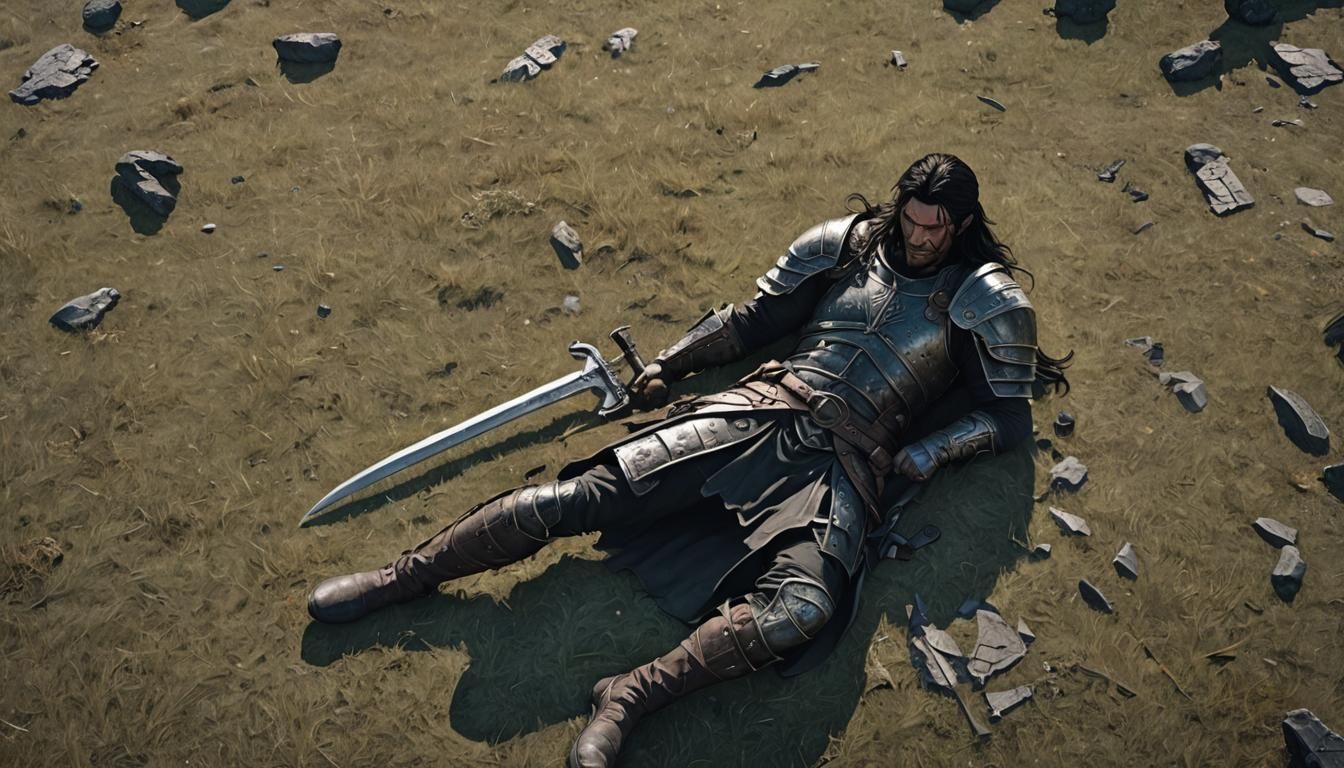 Heroic Warrior's Final Stand on the Fading Battlefield