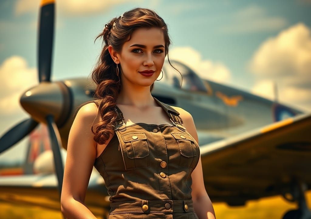 Vintage British Pin-Up Girl with Spitfire