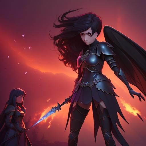 Gothic Princess Warrior Knights with Butterfly Wings in a Sp...