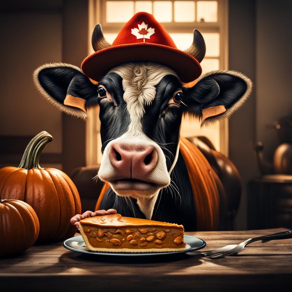 Cow in Autumnal Splendor Wears Canada Hat